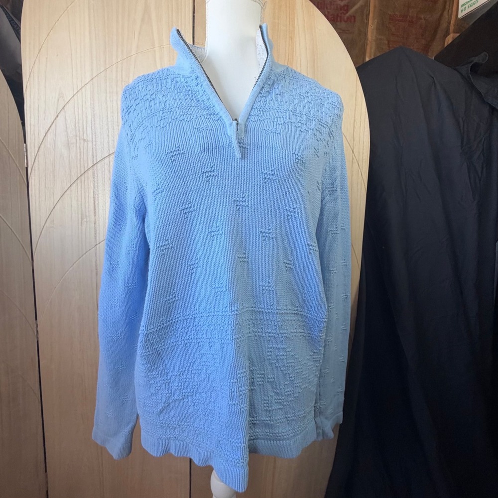 Croft & Barrow Womens Blue Quarter Zip Sherpa Lined Mock Neck Textured Sweater L